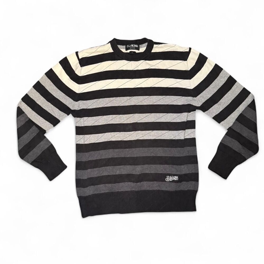 Billabong Men’s Large Striped Crewneck Sweater 100% Cotton Surf Skate Casual